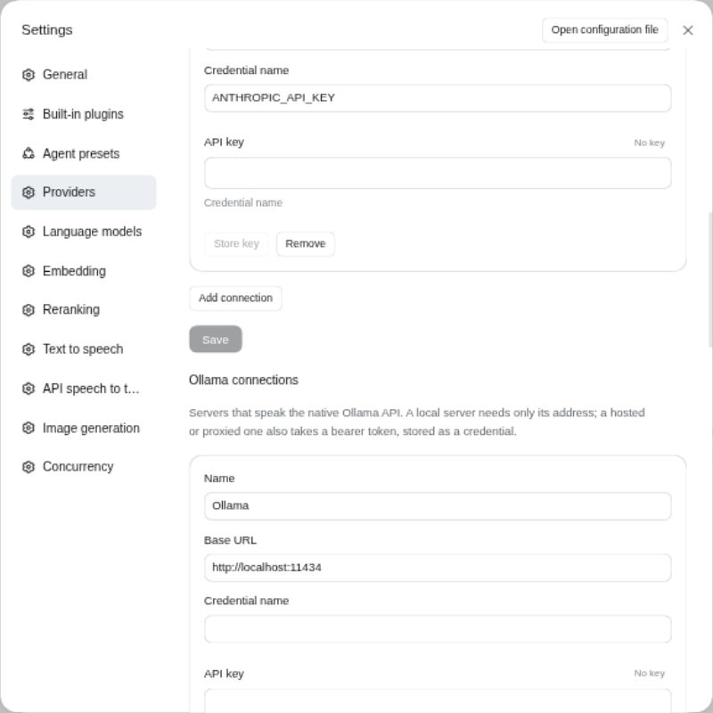 DSH 设置中的 Ollama 连接